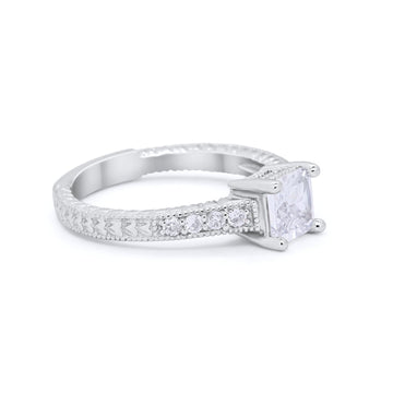 Art Deco Wedding Ring Cushion Simulated Cubic Zirconia 925 Sterling Silver